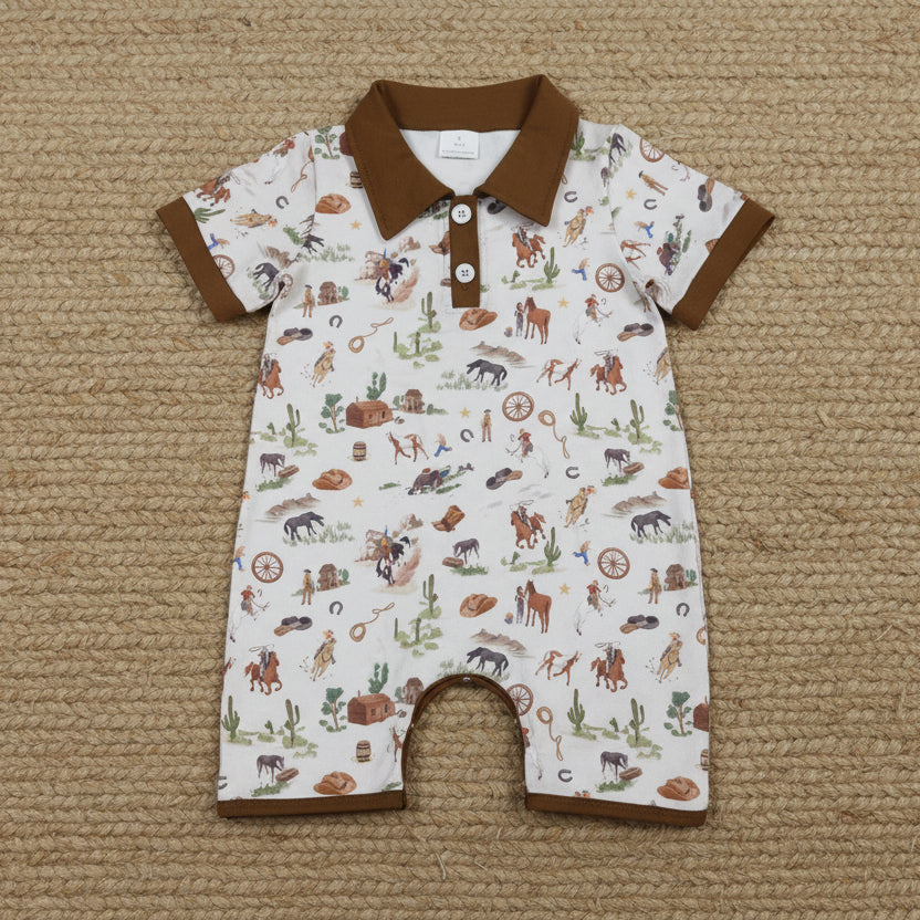 SR3882 short sleeve rodeo polo romper shortie