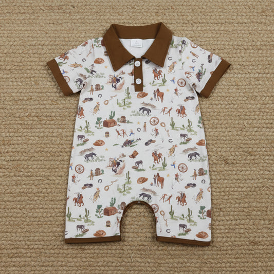SR3882 short sleeve rodeo polo romper shortie