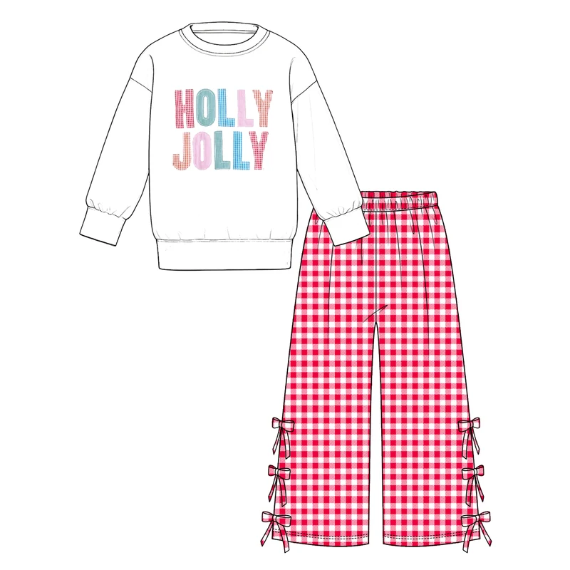 MOQ 5one items TAT 7-8weeks 95%cotton 5%spandex holly jolly merry christmas girl outfit
