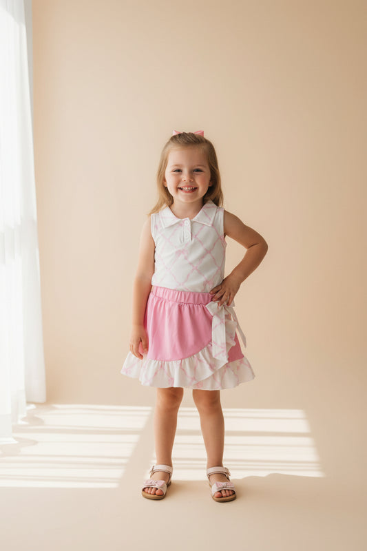 pink bow on white polo skort set girls clothing
