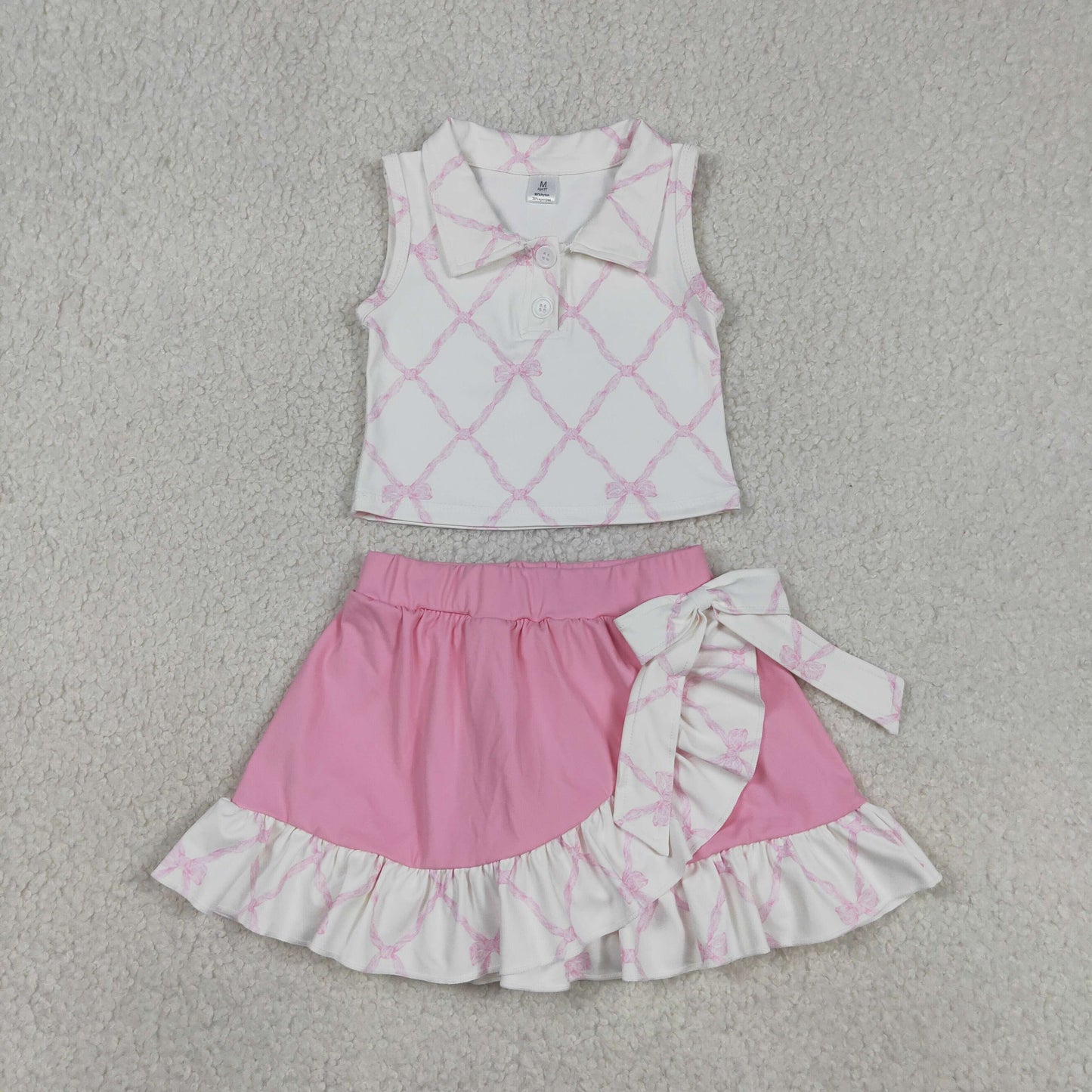 pink bow on white polo skort set girls clothing