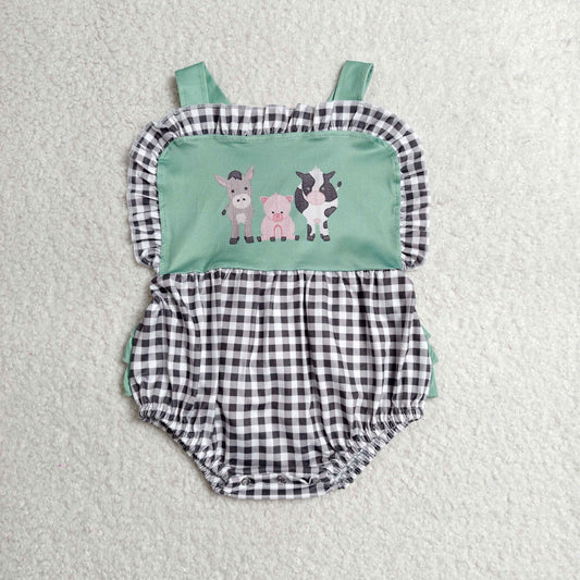 ruffle farm animal print strap bubble romper baby girl clothes