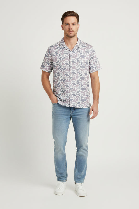man short sleeve gray camo button down shirt adult clothes