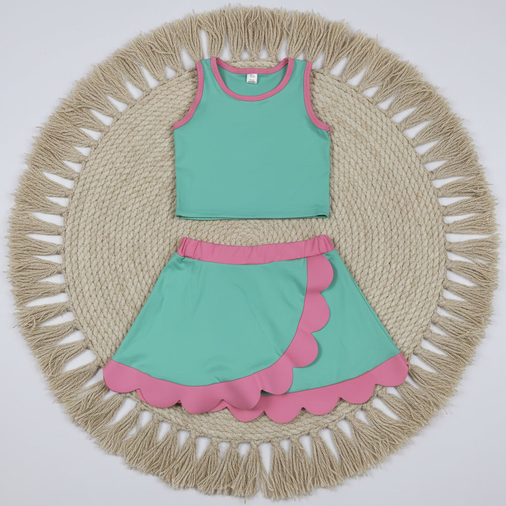solid green pink scallop athletic skort outfit girls clothes
