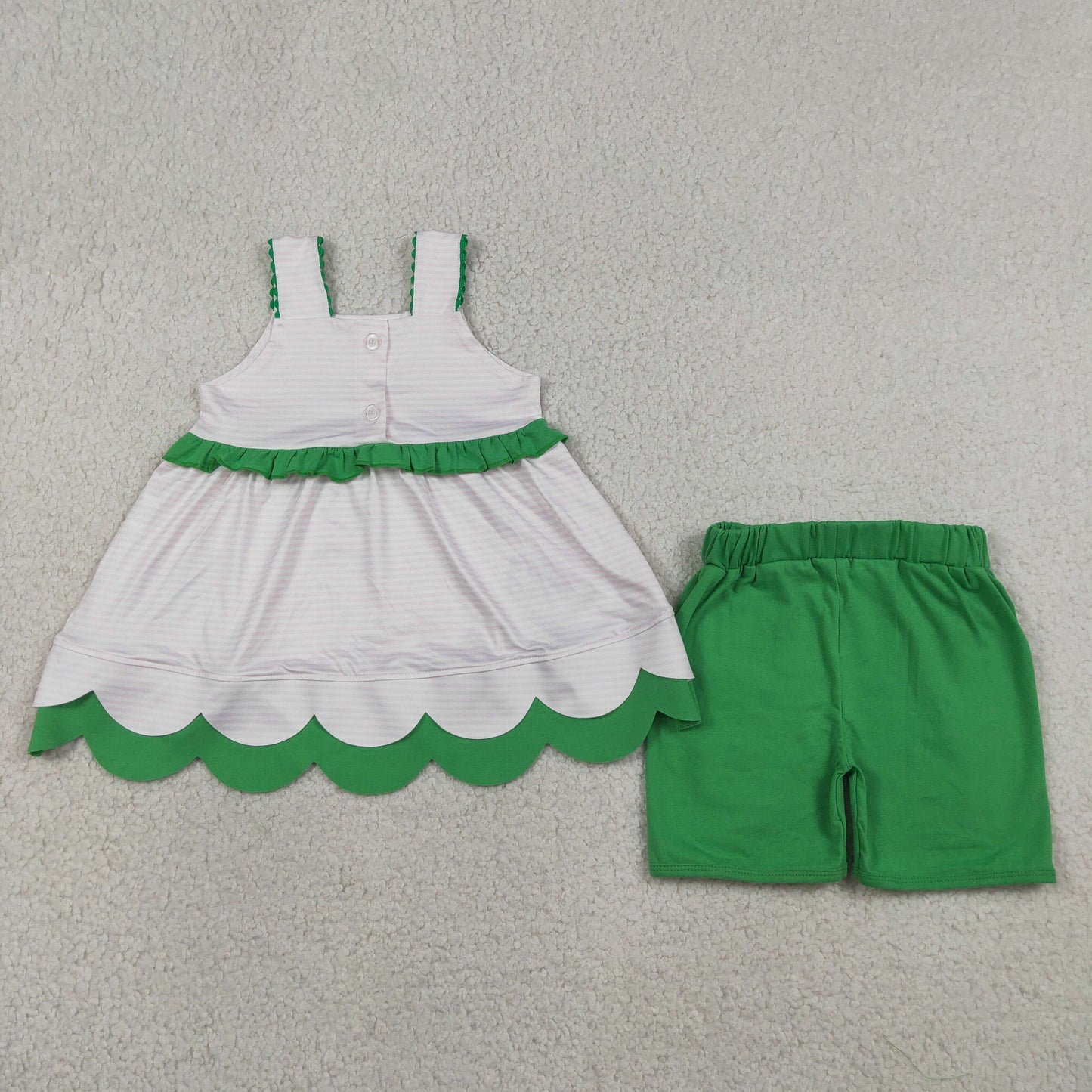 watermelon embroidery scallop shorts set summer girl clothing