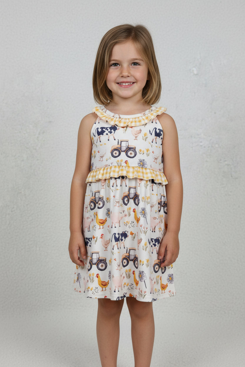 sleeveless farm animal tractor dress
