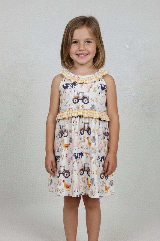 sleeveless farm animal tractor dress