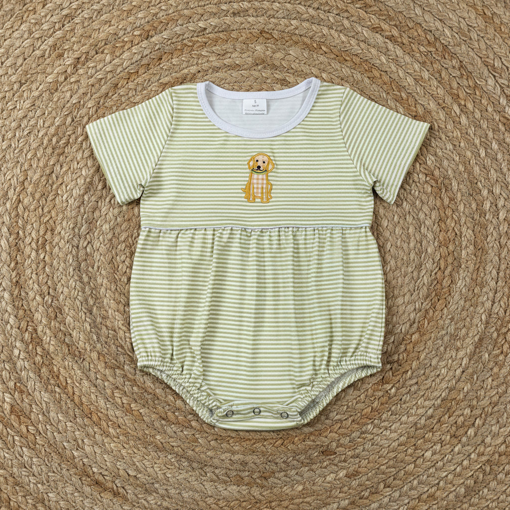 SR4140 stripes dog embroidery bubble romper baby boy clothes