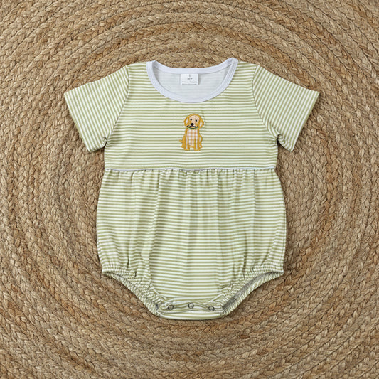 SR4140 stripes dog embroidery bubble romper baby boy clothes