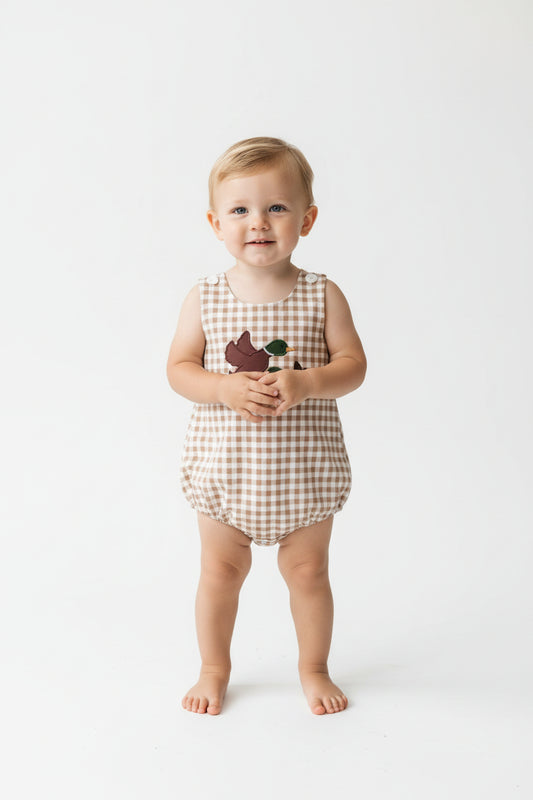 SR3958 mullard embroidery plaid romper baby boy clothes