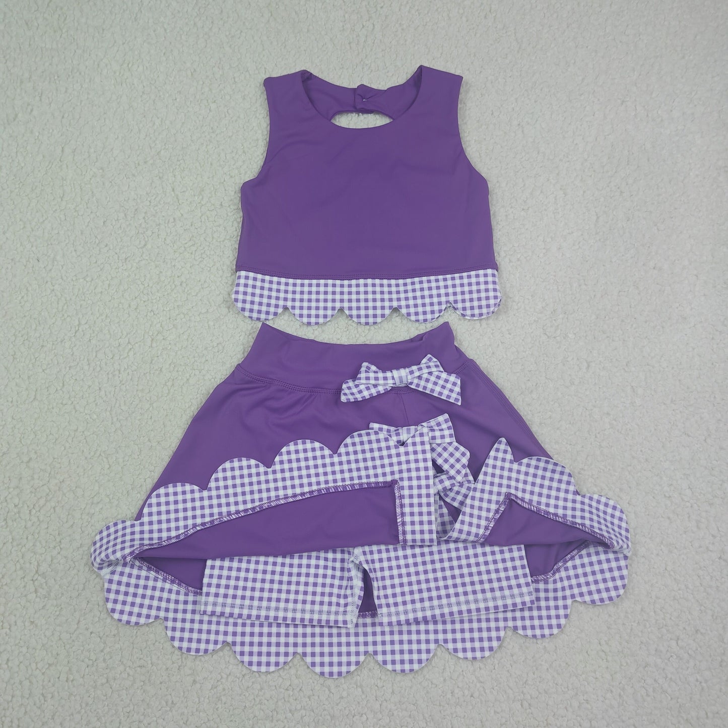 purple gingham scallop athletic skort outfit girls clothes