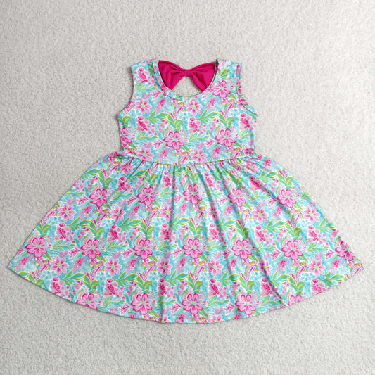 sleeveless pink flower twirl dress