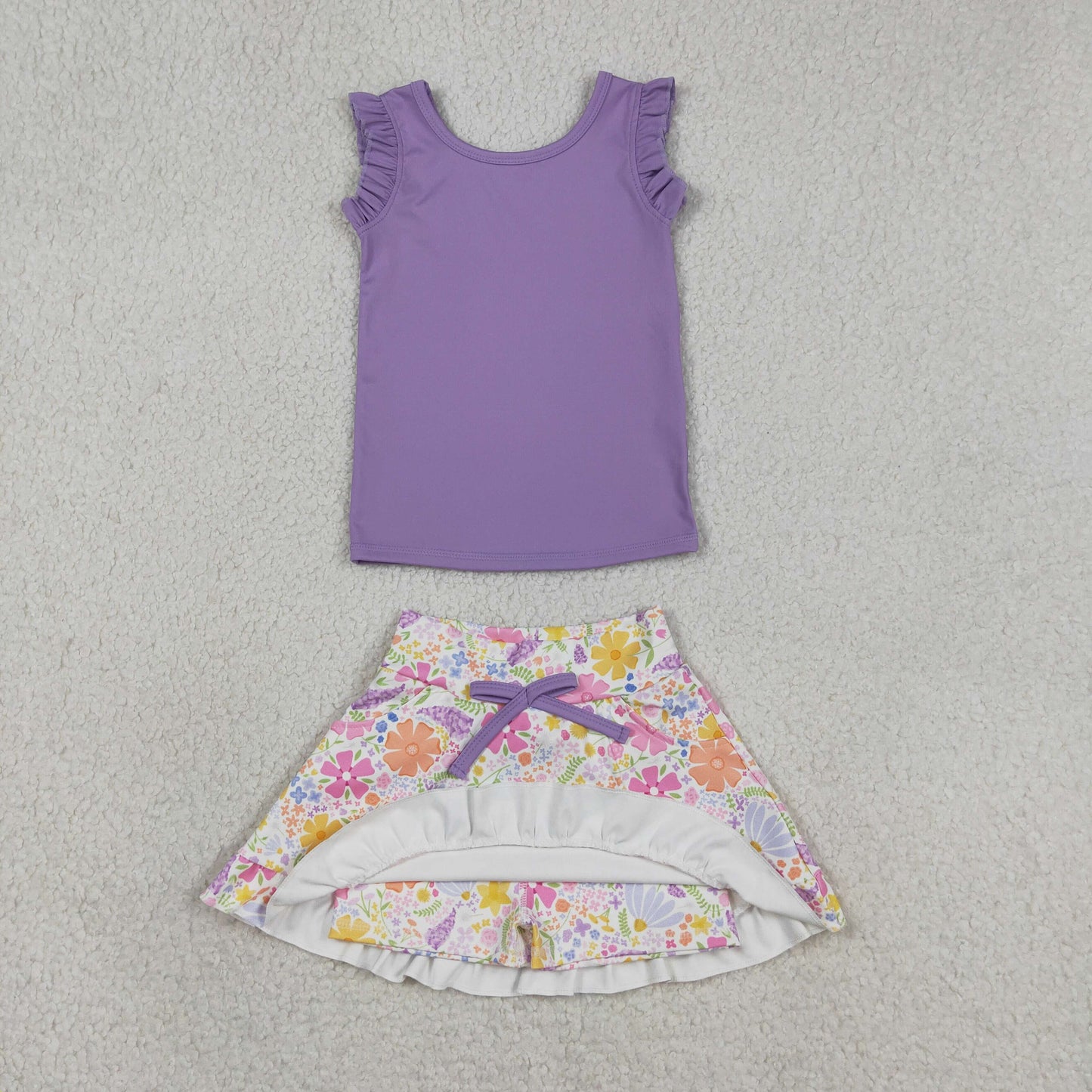 purple top floral skort athletic outfit girls clothes