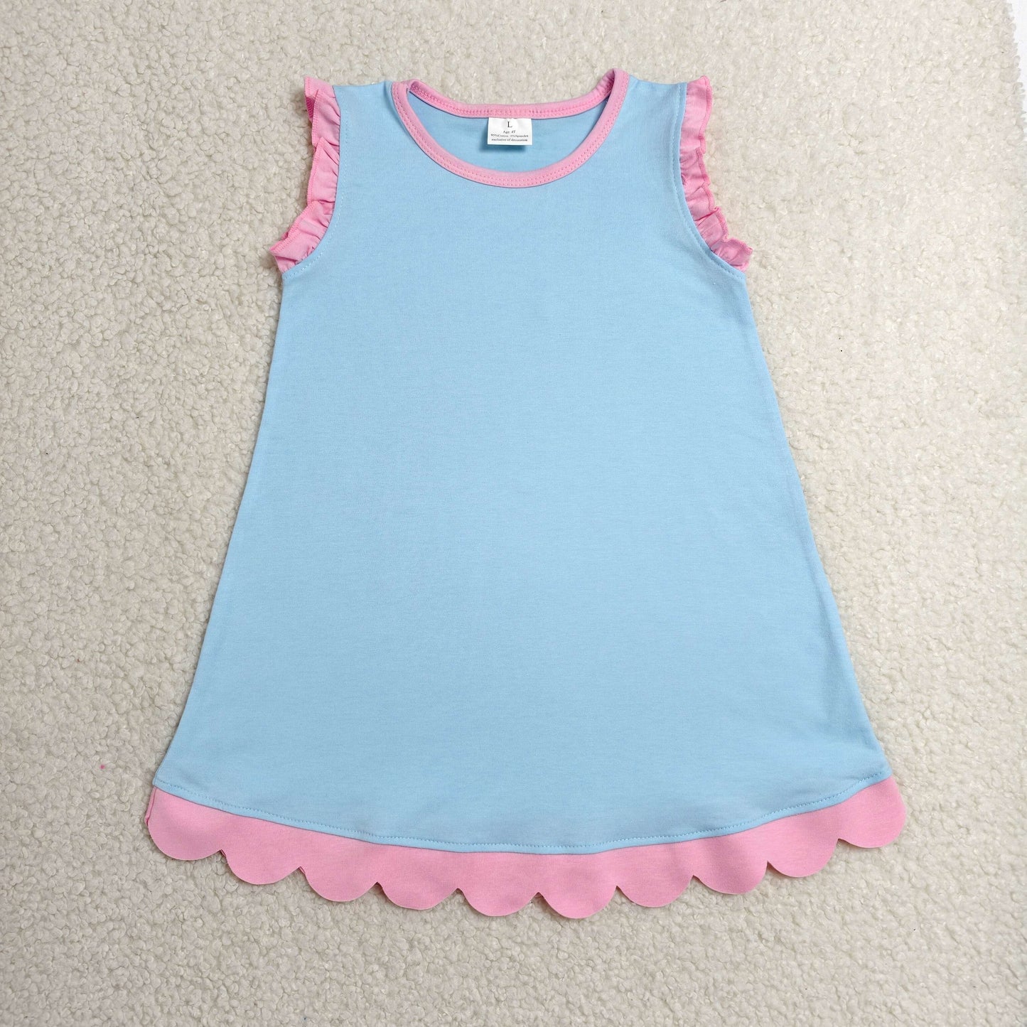 solid pink and blue scallop dress