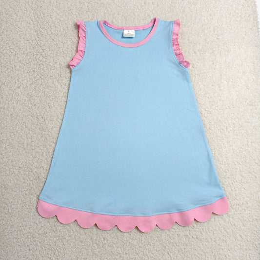 solid pink and blue scallop dress