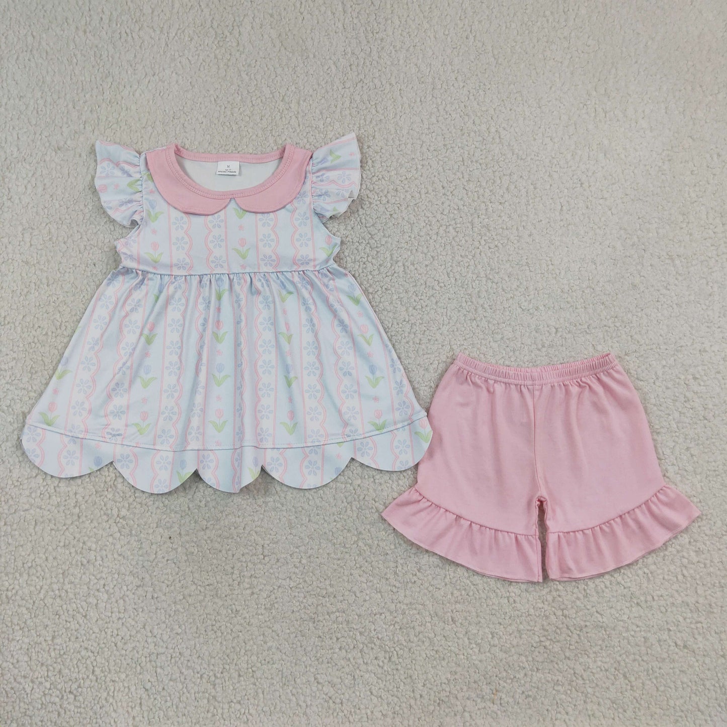 collared floral scallop top shorts set girl clothing