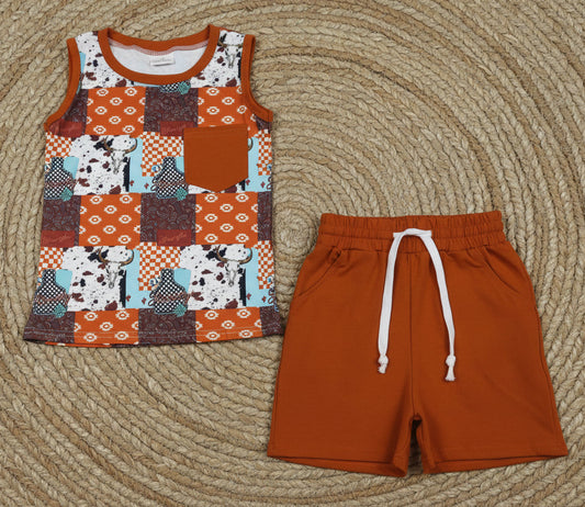 brown howdy tank shorts set boys clothes