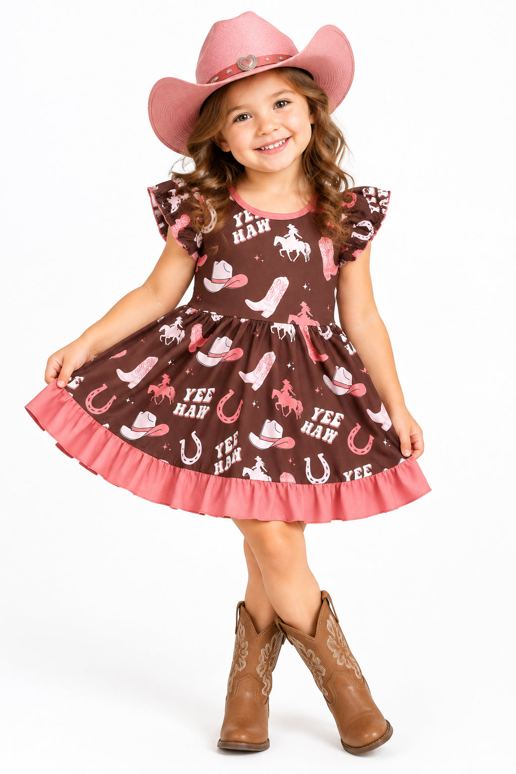 yee haw cowgirl ruffle dress kids summer dresses