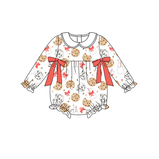 Custom Baby Girls Christmas Cookie Milk Bows Rompers D 8.13