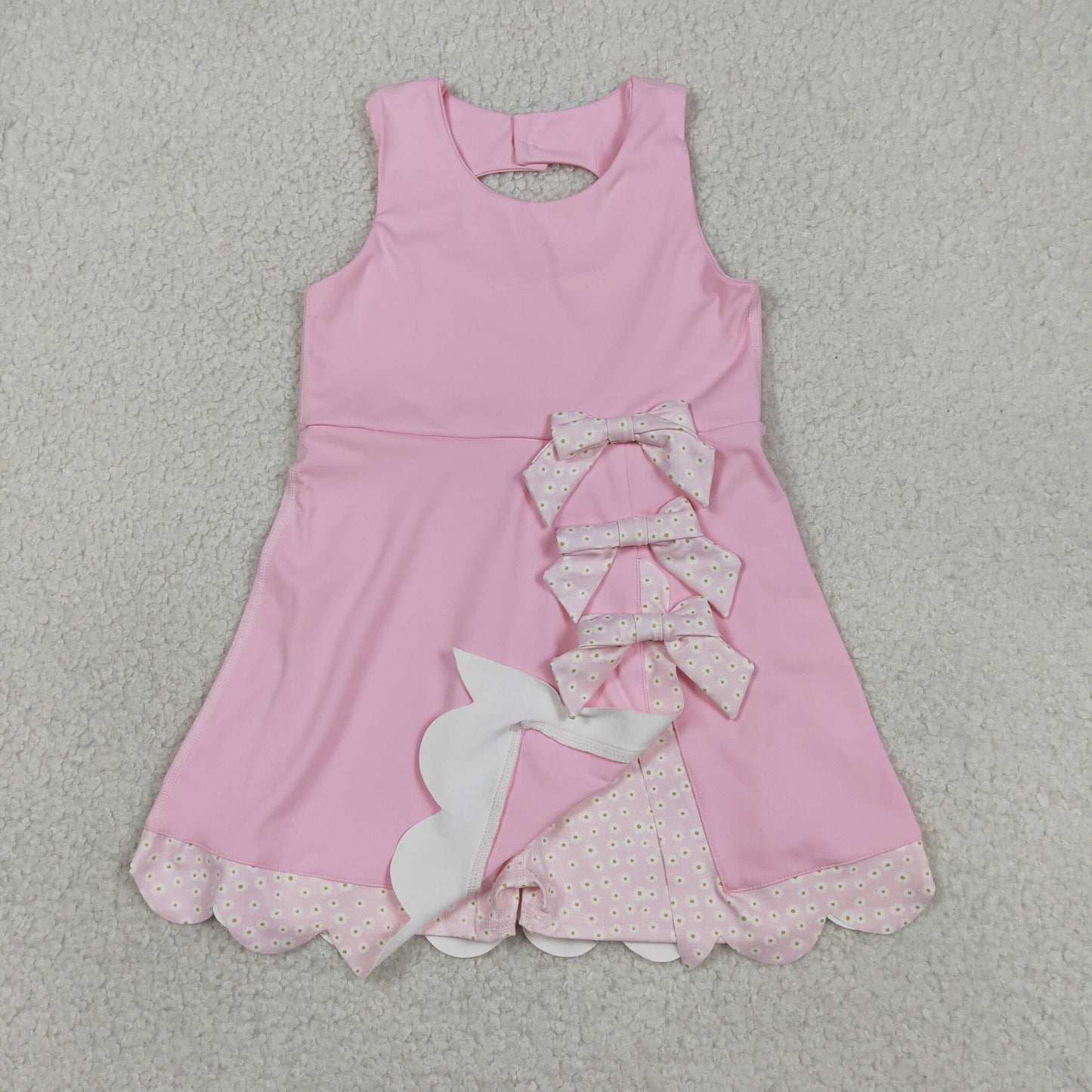 sleeveless scallop pink bow athletic dress