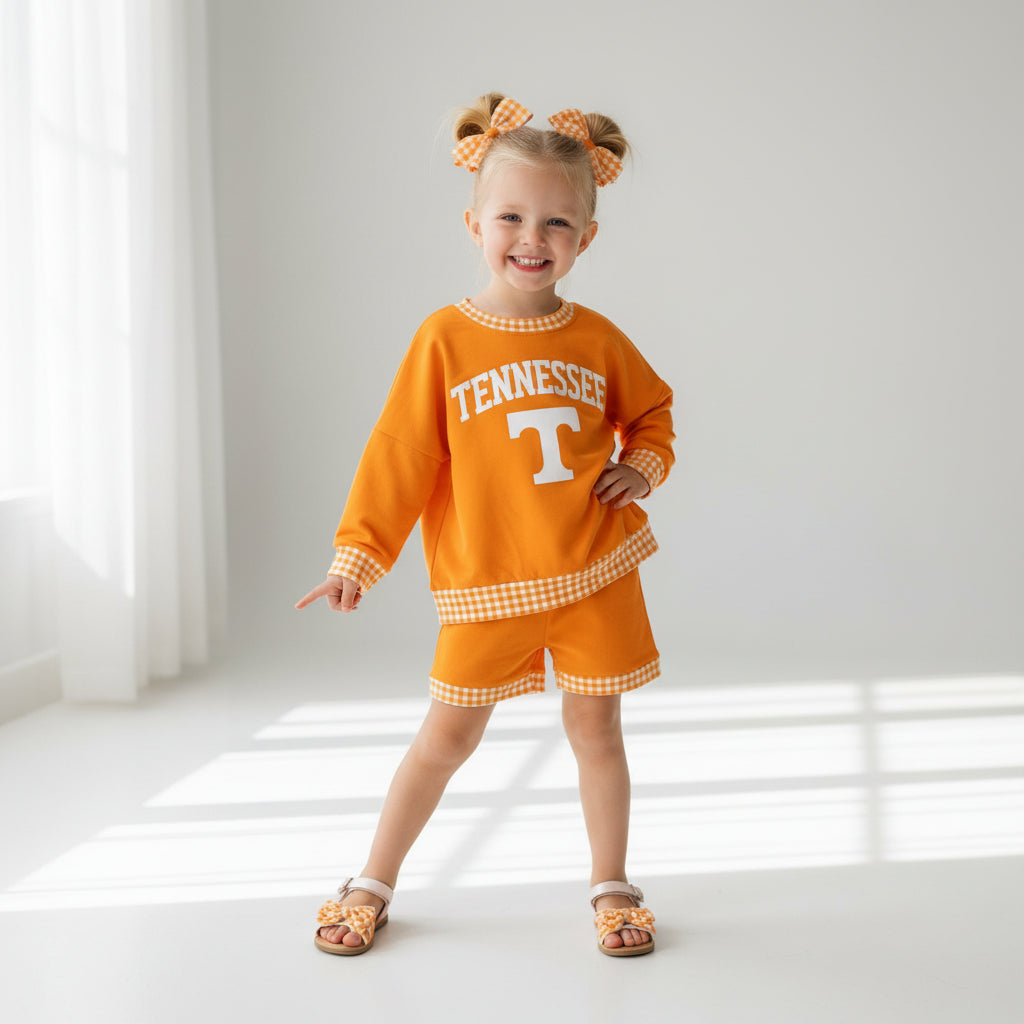 digital print orange football team Tennessee long sleeve shorts set