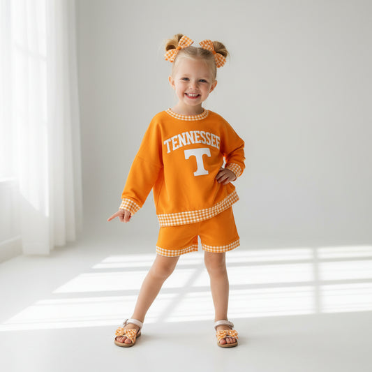 digital print orange football team Tennessee long sleeve shorts set