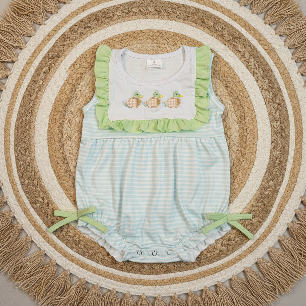 SR4082 baby girl stripes mallard embroidery bubble romper baby clothes