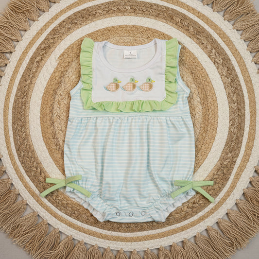 SR4082 baby girl stripes mallard embroidery bubble romper baby clothes
