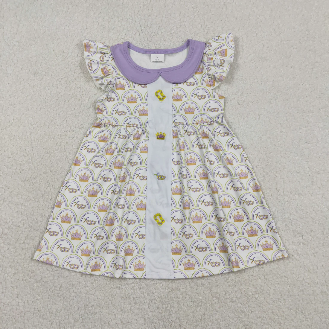 Sibling Child Embroidery King Masks Mardi Gras Dress and Shorts Set