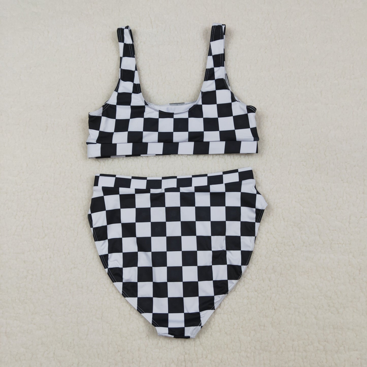 adult clothing black checkered women swimsuit two pieces swim set bikini