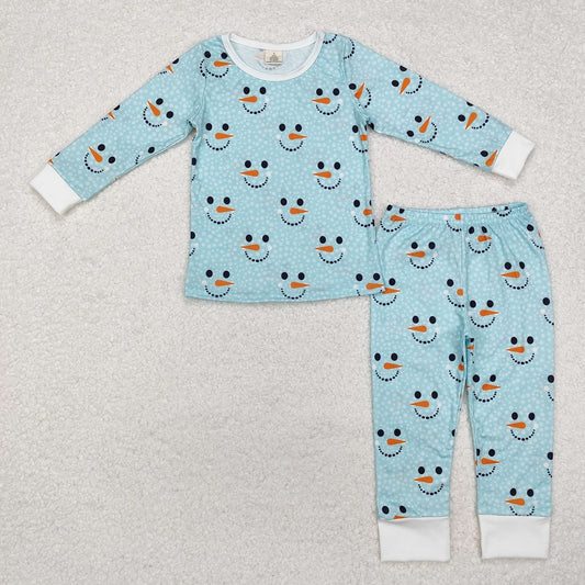 BLP0543 Bamboo Snowman Teal Long Sleeve Long Pants Pajama Set