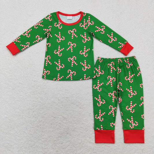 BLP0599 Bamboo Santa Cane Green Long Sleeve Long Pants Pajama Set