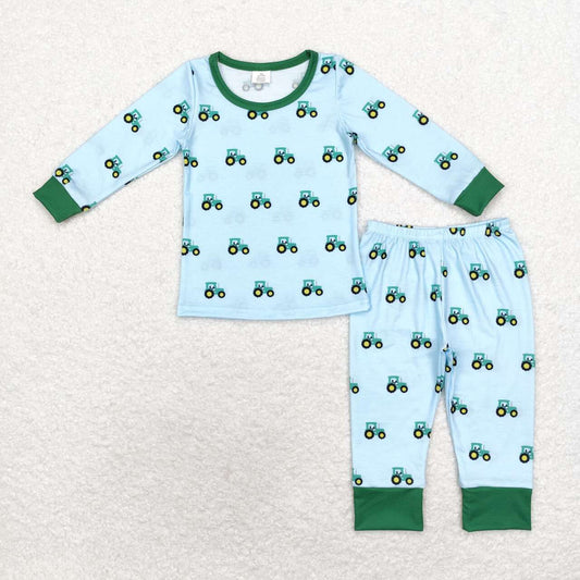 BLP0607 Bamboo Tractor Teal Long Sleeve Long Pants Pajama Set