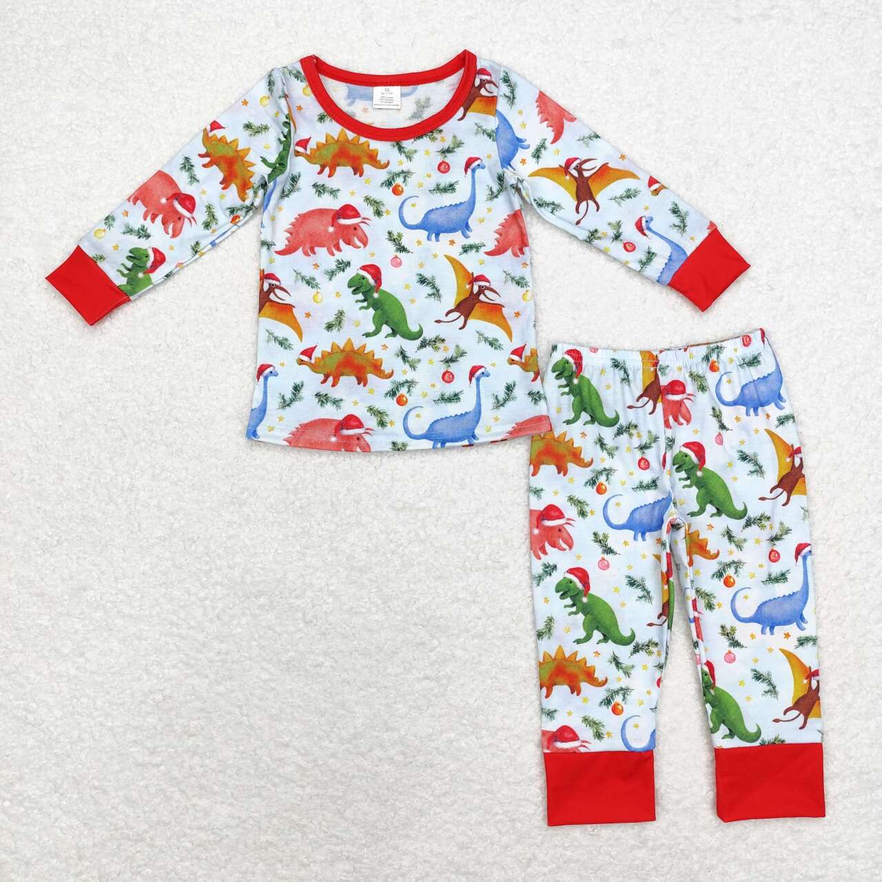 BLP0664 Bamboo Christmas Dinosaur Blue Long Sleeve Long Pants Pajama Set