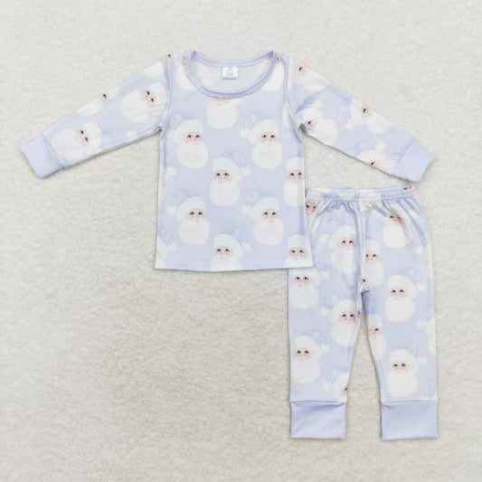 BLP0685 Bamboo Santa Claus light blue long-sleeved and long-pants pajama set