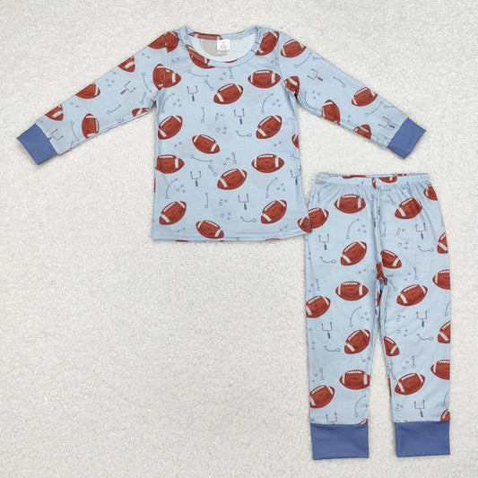 BLP0740 Bamboo  Rugby blue long sleeve and long pants pajama set