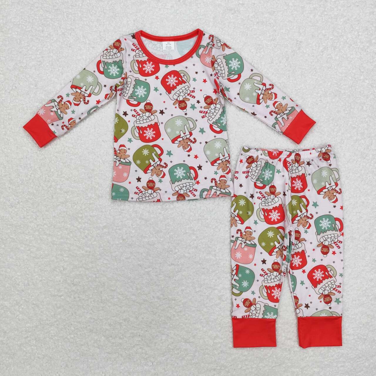 BLP0783 Bamboo Christmas gingerbread man mug red long sleeve long pants pajama set