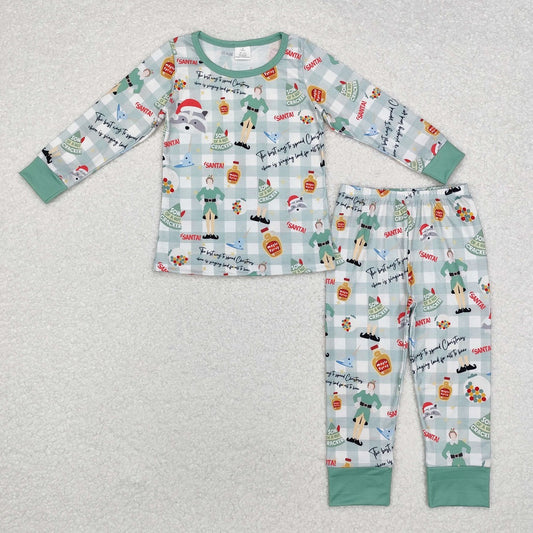 BLP0804 Bamboo Christmas Green Plaid Long Sleeve Long Pants Pajama Set
