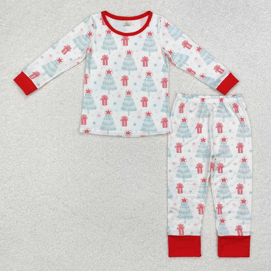 BLP0818 Bamboo Christmas Tree Gift Red and White Long Sleeve Long Pants Pajama Set 2024 8.5