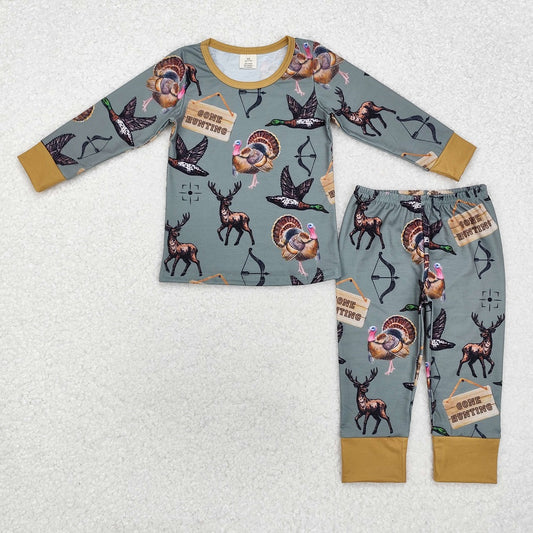 BLP0819 Bamboo Duck Turkey Green Long Sleeve Long Pants Pajama Set