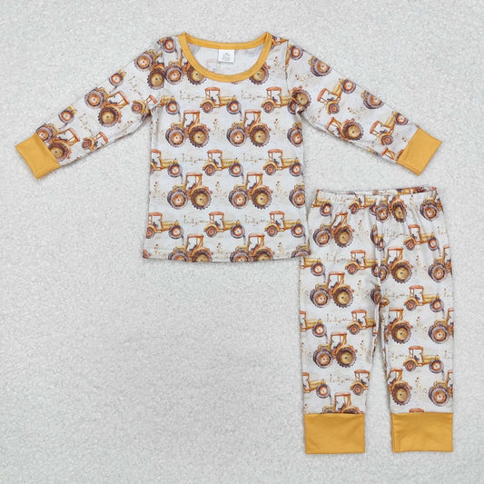 BLP0856 BAMBOO Tractor Yellow Long Sleeve Long Pants Pajama Set