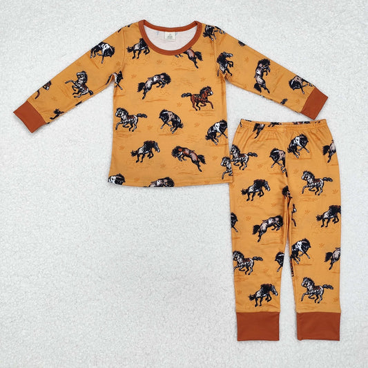 BLP0899 Bamboo Horse yellow brown long sleeve long pants pajama set