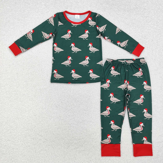 BLP0903 Bamboo Christmas duck green long sleeve long pants pajama set