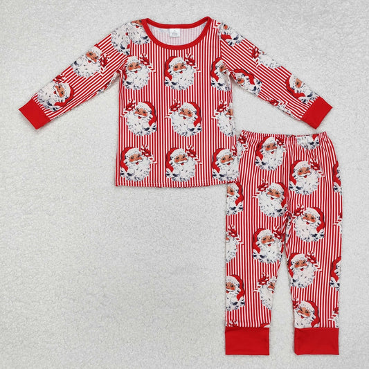 BLP0917 Bamboo Santa Claus Red Striped Long Sleeve Long Pants Pajama Set
