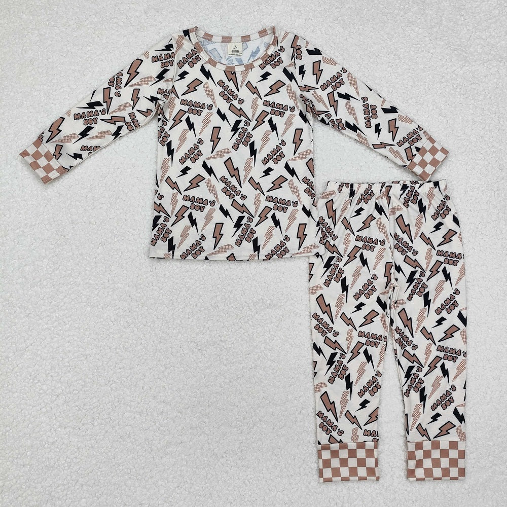 BLP0949 Bamboo Lightning Beige Brown Long Sleeve Long Pants Pajama Set