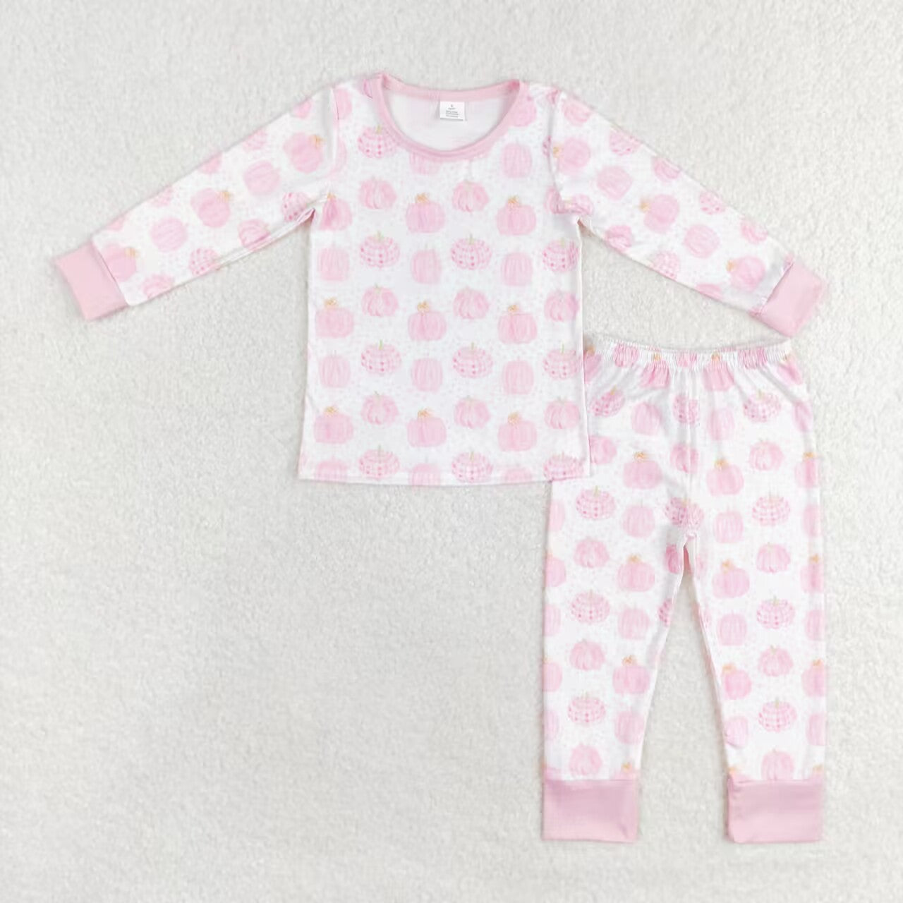 GLP1188 bamboo Pumpkin pink and white long-sleeved trousers pajama set