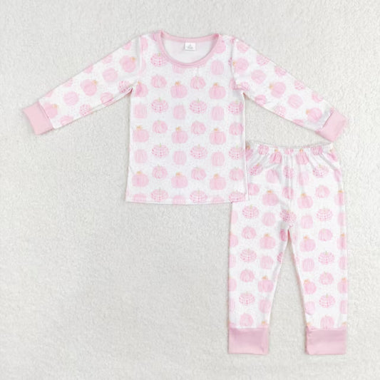 GLP1188 bamboo Pumpkin pink and white long-sleeved trousers pajama set