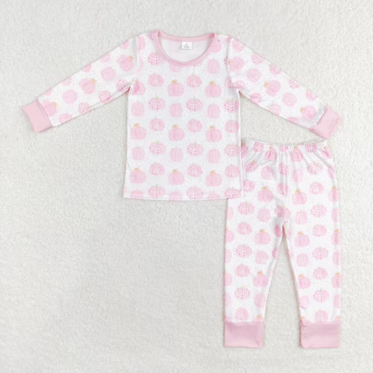 GLP1188 bamboo Pumpkin pink and white long-sleeved trousers pajama set