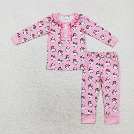 GLP1269 Bamboo Santa Claus Pink Lace Long Sleeve Pants Pajama Set