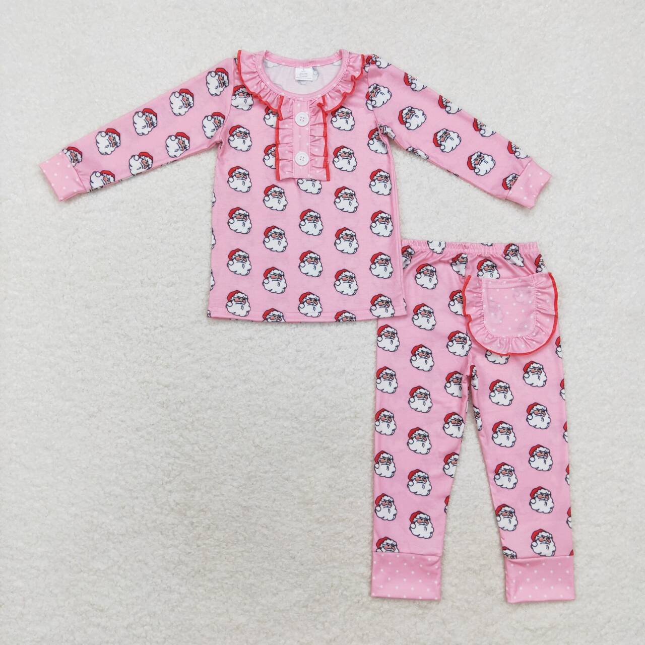 GLP1269 Bamboo Santa Claus Pink Lace Long Sleeve Pants Pajama Set